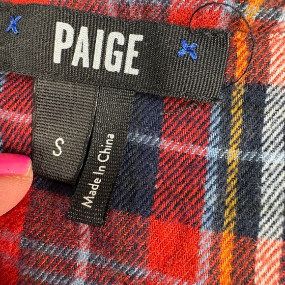 Paige Button Down Flannel Shirt Womens Size Small Red Blue Long Sleeve - Picture 3 of 6